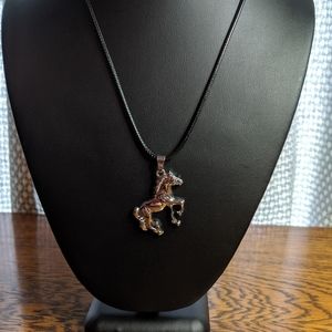 Necklace Silver Horse Pony Black Cord